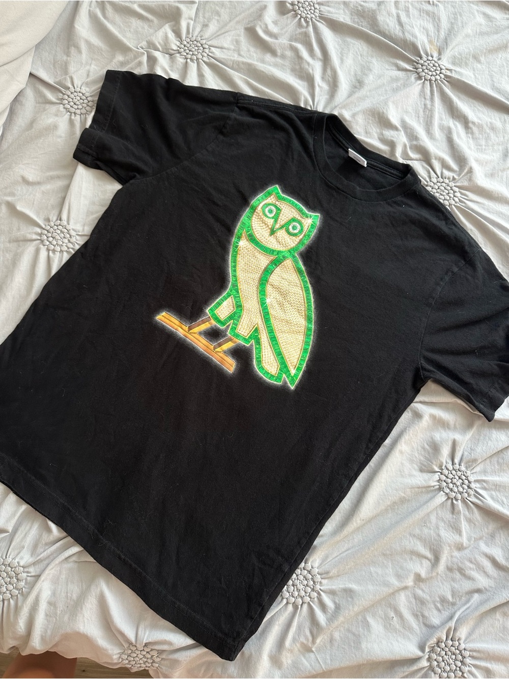 OVO Black Short-Sleeve Tee with Green and Yellow Owl Graphic